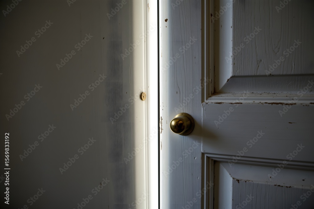 Open Door Mystery: The subtle interplay of light and shadow enhances the textures of an open door, suggesting a sense of both mystery and hope, leading the viewer towards the unknown. 
