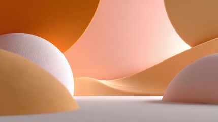 Poster - Abstract smooth beige and peach rounded shapes with soft lighting creating a minimalistic modern art scene with a calming warm color palette