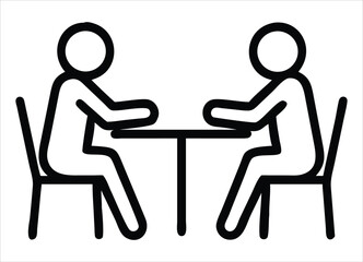Poster - Two people sitting at a table in a simple line art illustration representing discussion meeting or collaboration