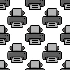Poster - Seamless vector pattern of stylized grey printers, ideal for office-themed designs, featuring a playful cartoonish style and repeating print motif.