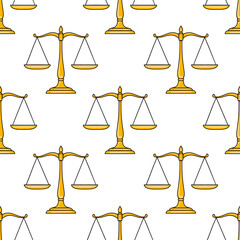 Poster - Seamless vector pattern of golden scales of justice, symbolizing law, balance, and fairness, ideal for legal or judicial themed designs.