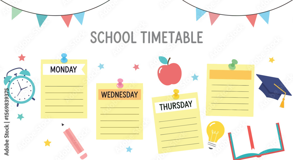 School timetable template vector illustration with days of the week and ...