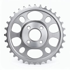 Poster - Precision crafted metal gear with intricate hole pattern, showcasing engineering complexity on white background