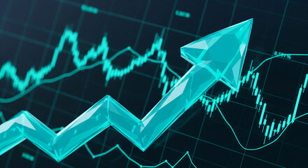 Aufkleber - Cyan arrow rising over financial chart, symbolizing growth, success, and positive market trends, ideal for business or finance concepts
