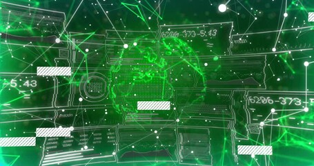 Aufkleber - Initiating globe, Earth rotating while panels sliding flashing showing data flow in 3D interface