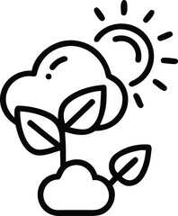 Aufkleber - Black Line Art Illustration of a Sprout Growing Under a Sun in a Cloud Shaped Pot plant growth