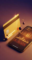Poster - Gold credit card and smartphone displaying financial data, symbolizing online banking, digital transactions, and financial technology