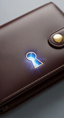 Poster - Brown leather wallet with glowing keyhole detail, showcasing security and privacy concepts