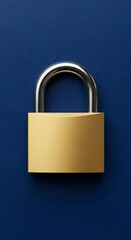 Poster - Gold padlock on blue textured background, showcasing security, protection, and privacy concepts Free space for text