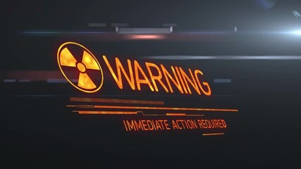 Poster - Glowing orange symbol fading in, rotating, turning WPX into WARNING, glitching signaling action