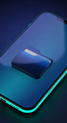 Poster - Blue folder icon on a teal smartphone screen, showcasing digital organization and mobile technology, symbolic of data storage and app functionality, ideal for tech or app presentations