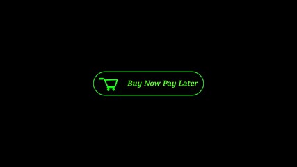 Poster - Buy now pay later button graphic against a dark black background. Buy now pay later button offers flexible checkout. Shopping cart icon supports easy purchase flow. Button encourages smart spending.