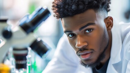 Poster - Young scientist examines samples in a laboratory setting during daytime while conducting research