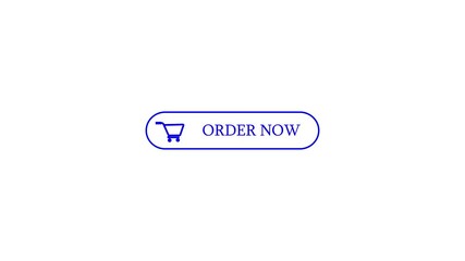 Poster - Blue order now button with shopping cart icon on white background. Order now button prompts quick action. Button encourages instant shopping decision. Order icon supports fast checkout process.