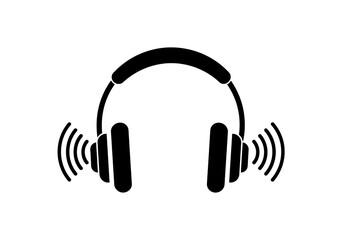 Fototapete - A minimalistic black and white illustration of headphones with sound waves emanating from them
