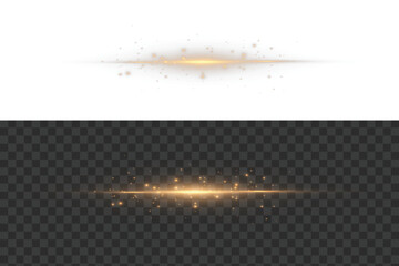 Wall Mural - Light effect of movement of golden neon lines. Horizontal lines. Speed ​​effect on a transparent background. Lines of light, speed and movement.PNG