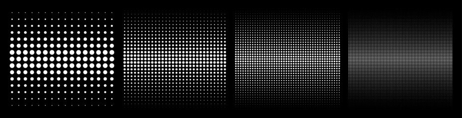 Wall Mural - set of white halftone circle dots gradient pattern textures. half tone dots backgrounds. horizontal 