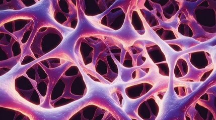 Poster - Abstract organic network in shades of violet and pink. Interconnected structure with dark background.