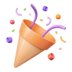 Wall Mural - 3d party popper with confetti isolated on transparent background