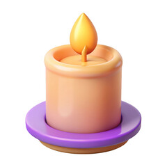 Wall Mural - 3d candle with flame on purple coaster isolated on transparent background