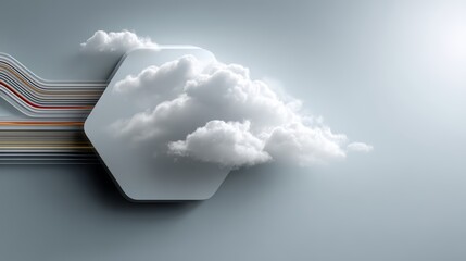 Aufkleber - Cloud is hovering over a hexagonal shape. The cloud is white and the shape is gray
