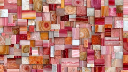 Aufkleber - Colorful mosaic made of pink and white tiles. The image is abstract and has a playful, whimsical feel to it