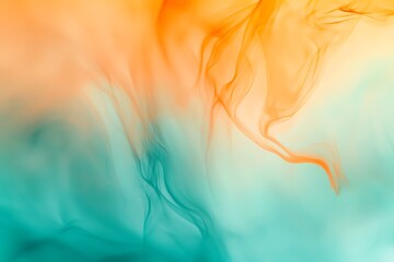 Wall Mural - flowing abstract waves of orange and teal smoke