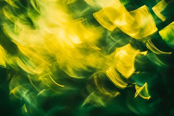 Wall Mural - abstract swirls of yellow light intertwined with deep green background