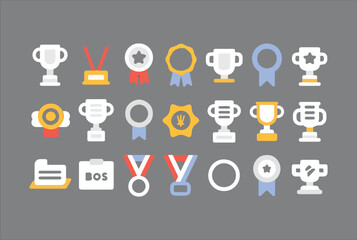 Poster - Collection of flat design trophies medals and awards icons on a gray background