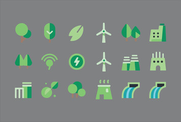 Poster - Collection of flat design icons representing renewable energy and nature conservation concepts