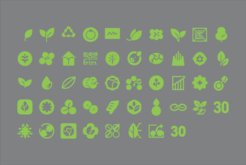 Fototapete - Collection of green eco friendly nature and sustainability icons on gray background