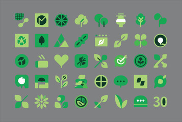 Fototapete - Collection of green nature and eco friendly icons on a gray background