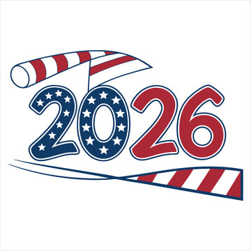 2026 Happy New Year American Flag Design.