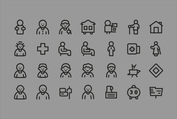 Poster - Collection of diverse people and medical icons in a simple line art style