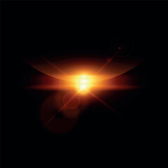 Wall Mural - Sunrise or sunset horizon, solar or moon with orange blur spark effect vector illustration, glowing aura shiny rays