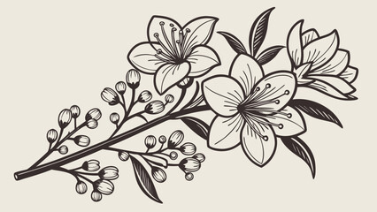 Poster - Cherry blossom drawing floral design vector illustration botanical spring flower art line drawing for prints