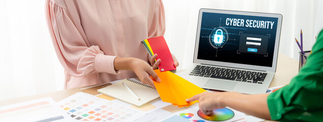 Fototapete - Cyber security system on computer screen protect private information brisk from hacker and cyber attack