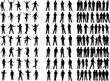 © Masum Creatives - Large collection of diverse people silhouettes in various poses and groups, celebrating, interacting, standing, dynamic, active, isolated on white, black .