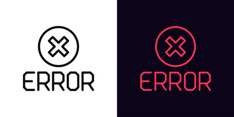Poster - Outline error message icon, with editable stroke. Error text with warning cross icon, system failure. Technical error caution, incorrect data notification, wrong request, system crash. Vector icon