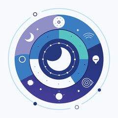 Poster - Circular diagram illustrating night and day concepts represented by sun moon stars and related icons