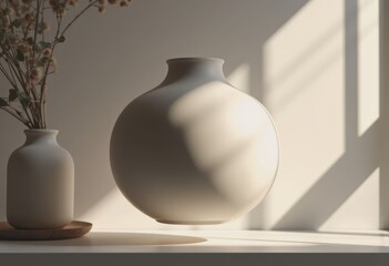 Poster - Plain ceramic vase floating above a shelf, showcasing minimalist design