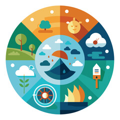 Poster - Colorful abstract weather and nature themed circular composition with geometric shapes and flat design style