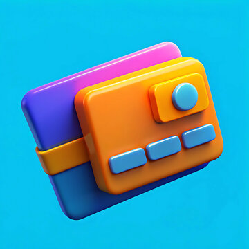 blue folder icon, Stylized 3d illustration of a credit card or debit card with rounded edges and buttons on a bright blue background isolated on white background