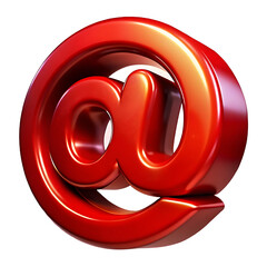Poster - Shiny red metallic at symbol with glossy reflections isolated on a clean white background for digital communication isolated on white background