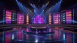 © Taslima - Modern game show stage with circular screen and illuminated platforms