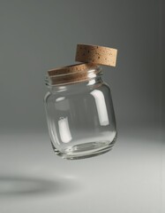 Poster - Simple glass jar with a cork lid floating in mid-air