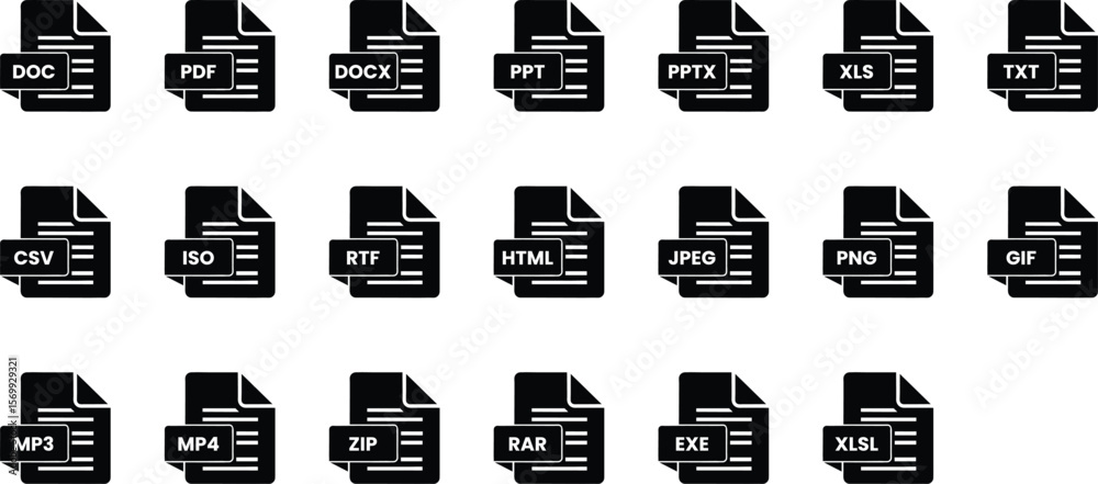 Format Ex Icon File format icons collection set with doc, pdf, xls, ppt, mp3, zip, png ...