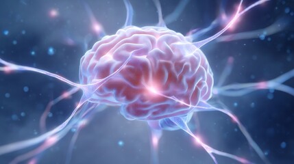 Poster - Digital illustration of a brain with vibrant neural connections, symbolizing intelligence and cognition in a modern, abstract style.
