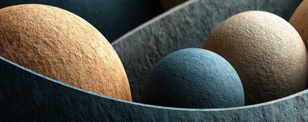 Poster - Close-up view of textured spheres in an abstract geometric composition