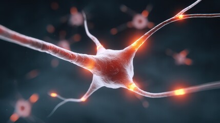 Poster - Detailed illustration of a neuron with glowing synapses, representing neural connections and communication in the nervous system.